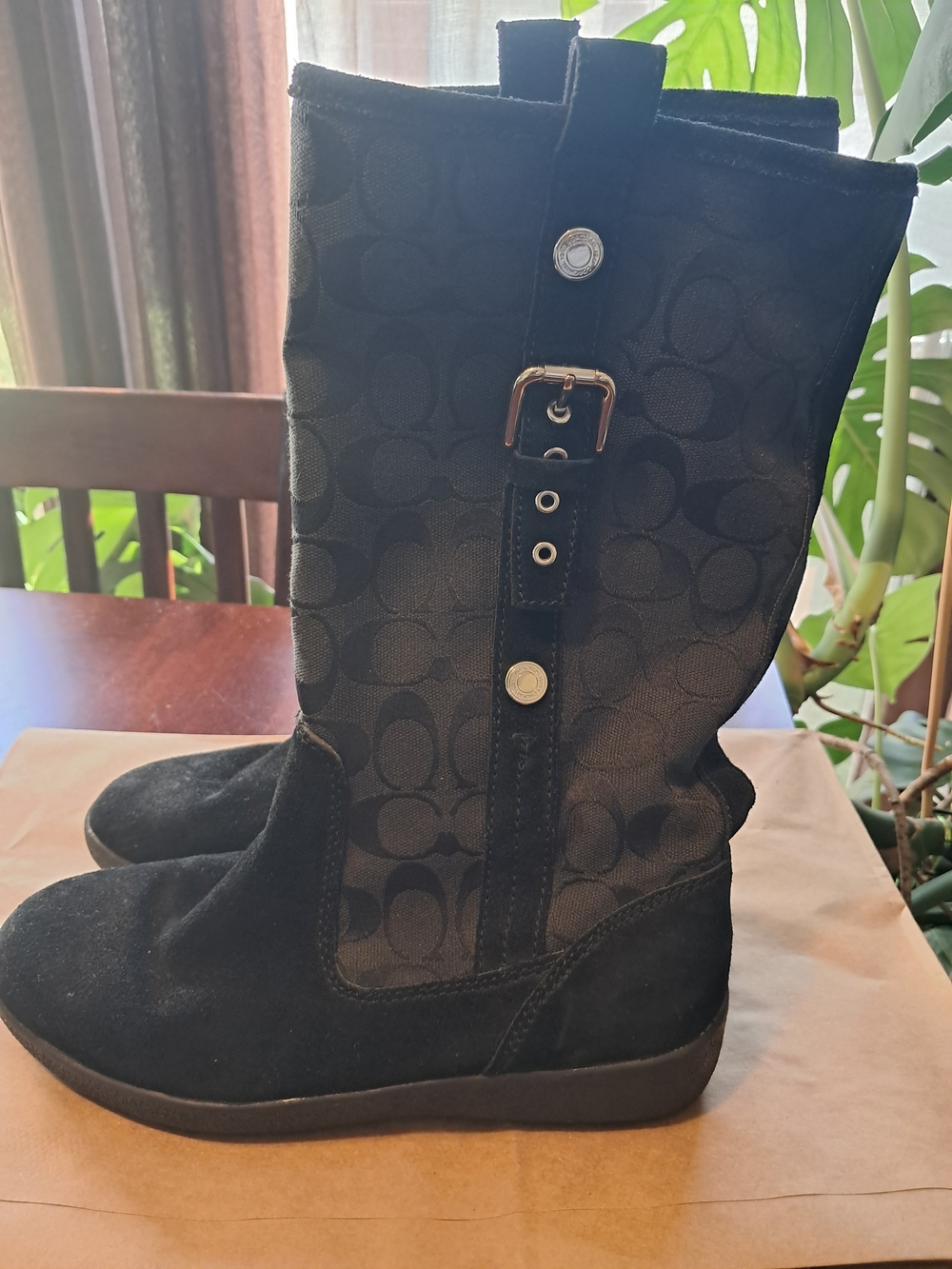 Coach Black Signature Suede Mid-Calf Boot